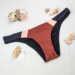 PilyQ Color Block Burnt Orange Peach BlackTeeny CheekyBikini Bottom Sm